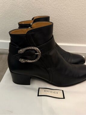 Gucci Dionysus Black Leather Ankle Boots 39